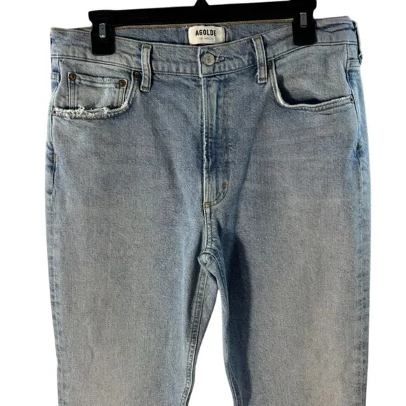 Agolde Merrel Womens Light Wash Distressed Frayed Hem High-Rise Jeans Size 30 - Picture 2 of 12